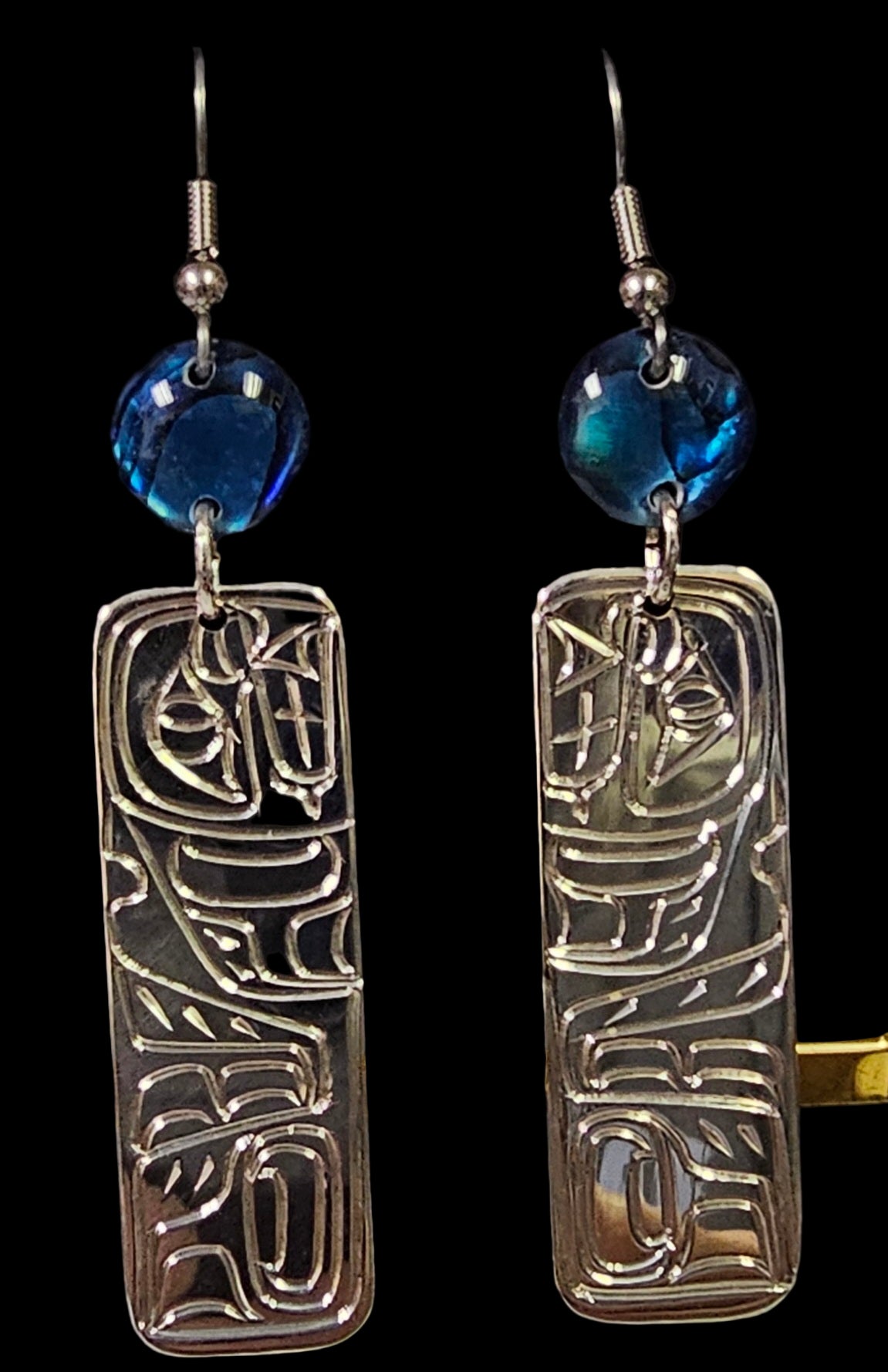 Rectangle Orca Earrings Blue Abalone by Vincent Henson